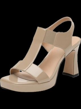 Never Worn—Numaleo Women’s Beige Chunky Block Heels size 8